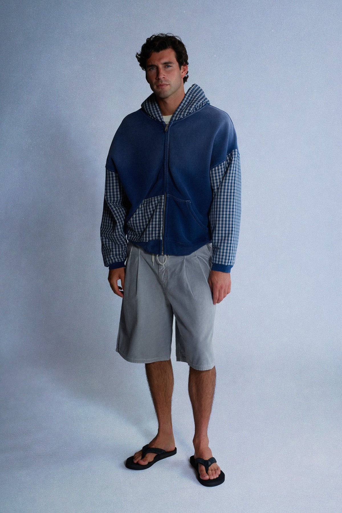 patchwork zip up hoodie