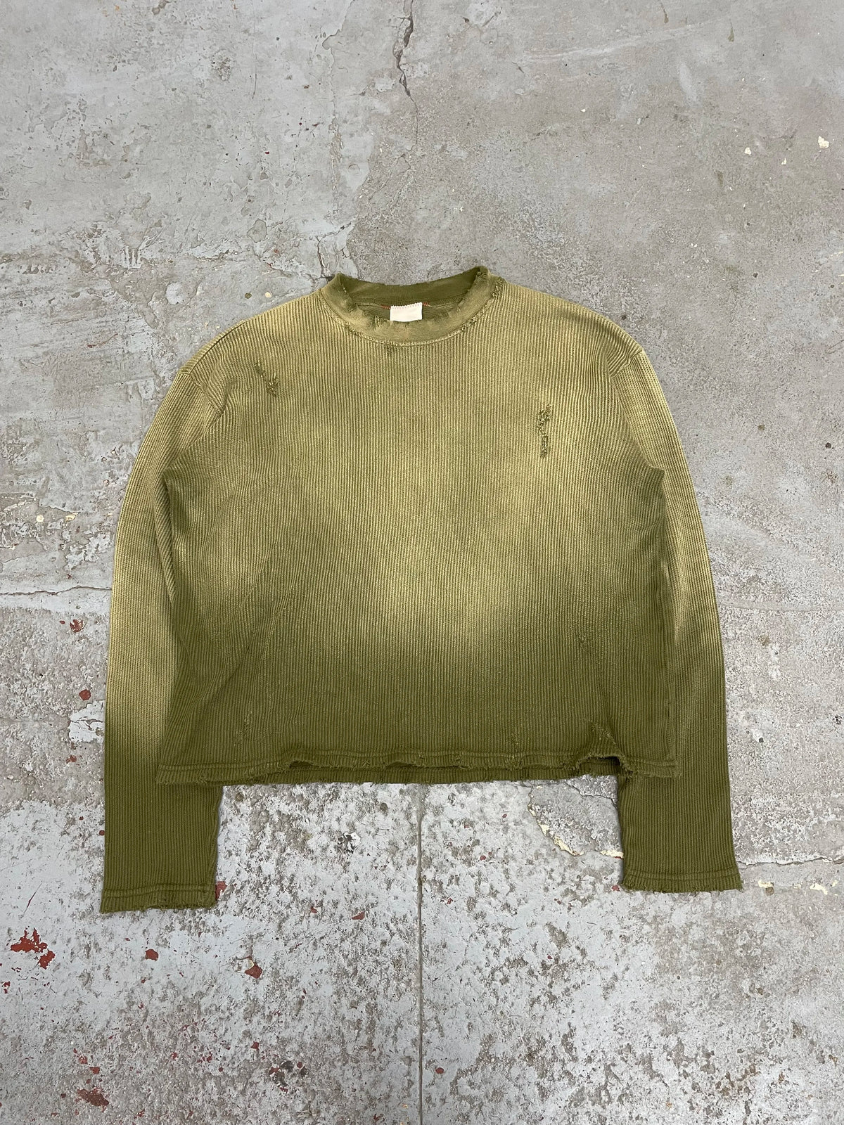 Oversized crop waffle knit / aged military green