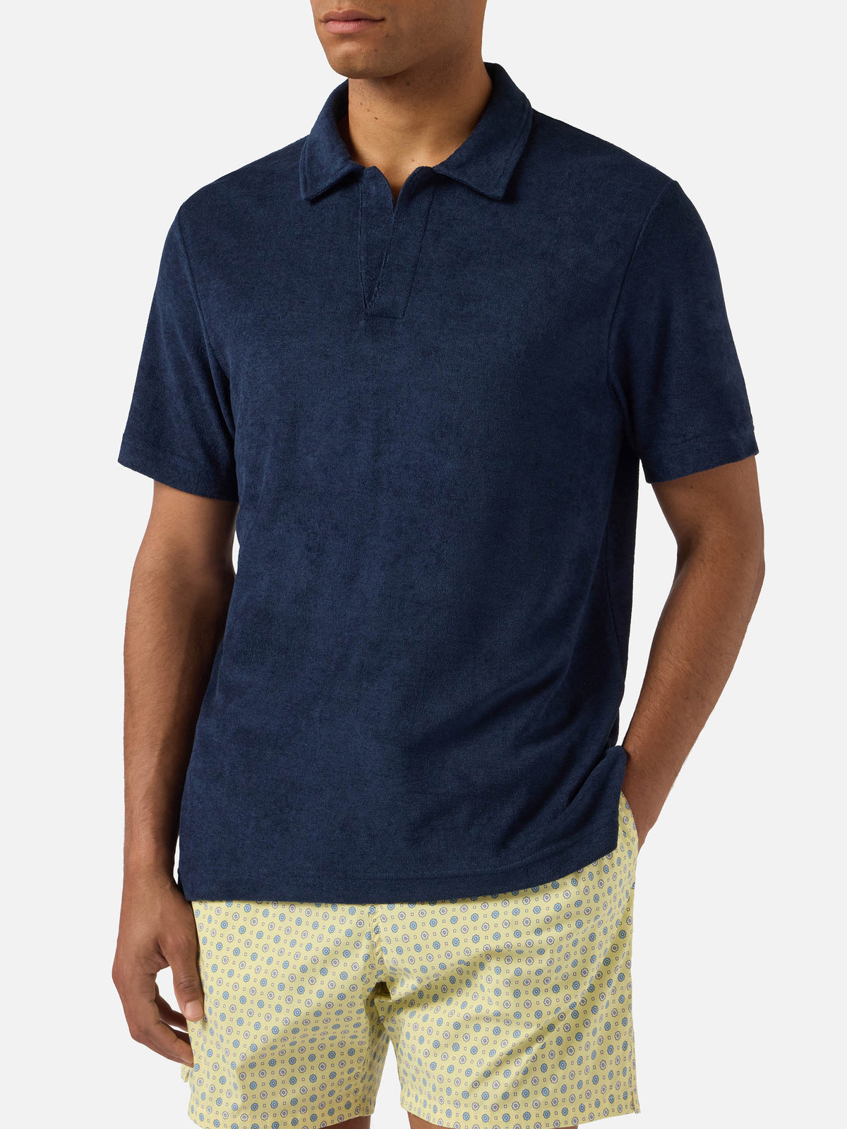Navy blue Jeremy polo in terry-effect cotton