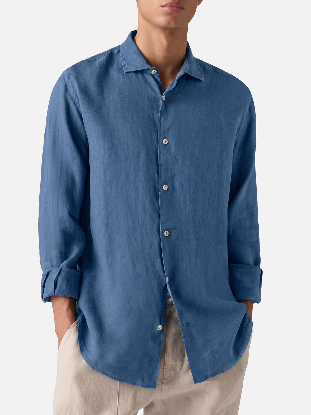 Pamplona shirt in dark denim pure linen
