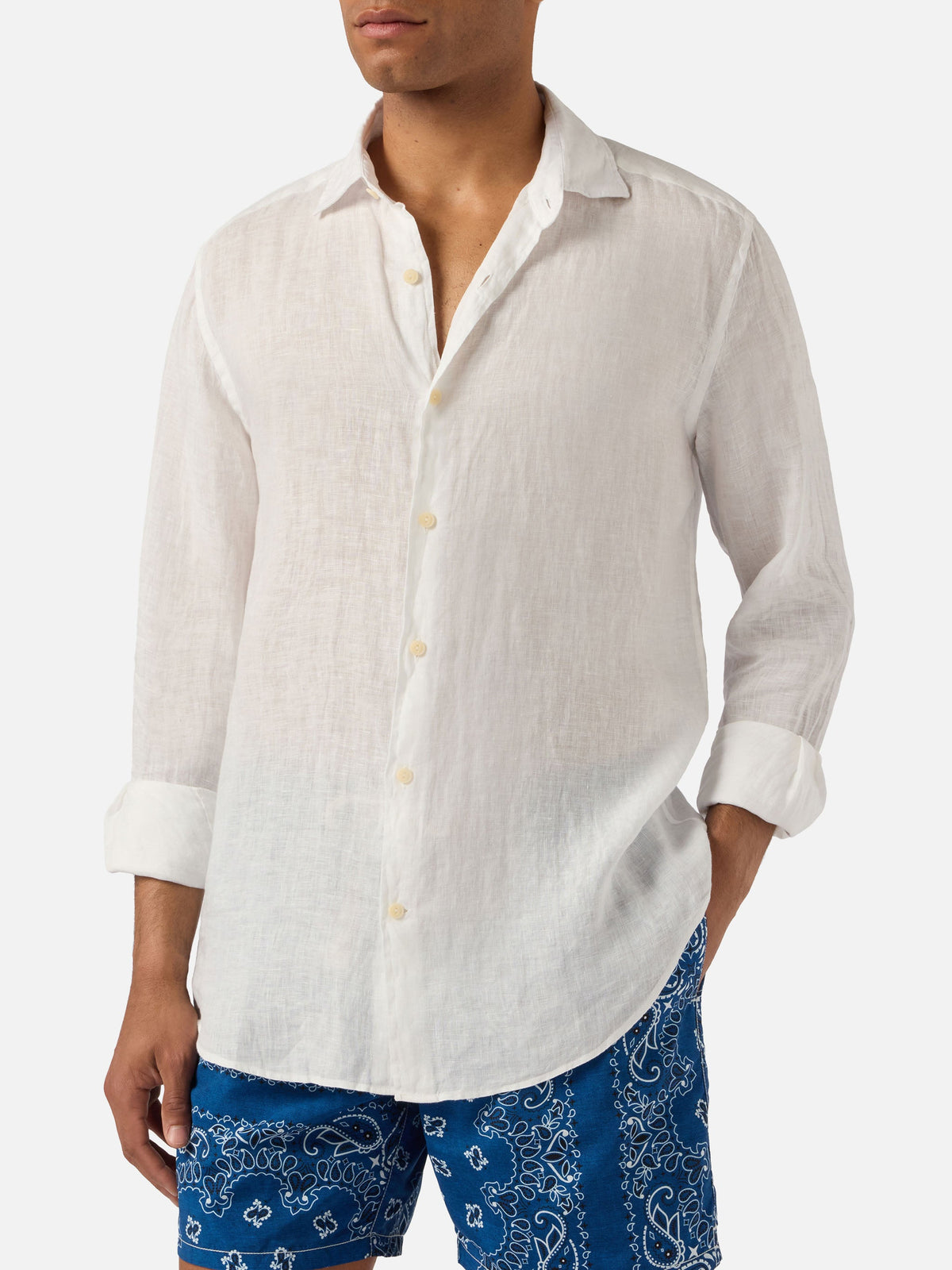 White Pamplona shirt in pure linen