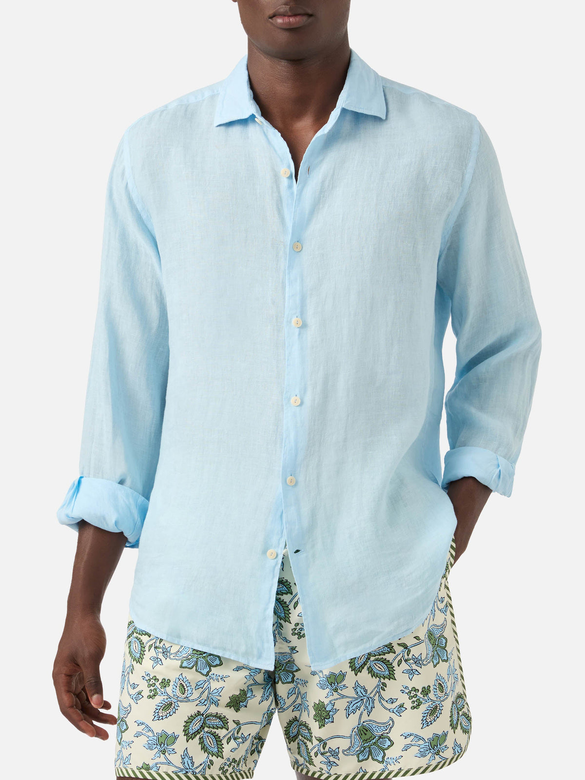 Light blue Pamplona shirt in pure linen