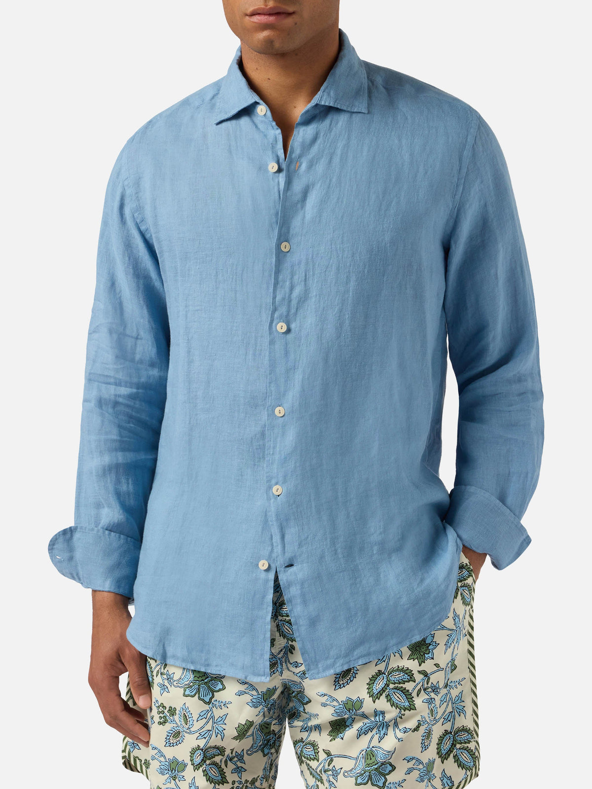 Powder blue Pamplona shirt in pure linen