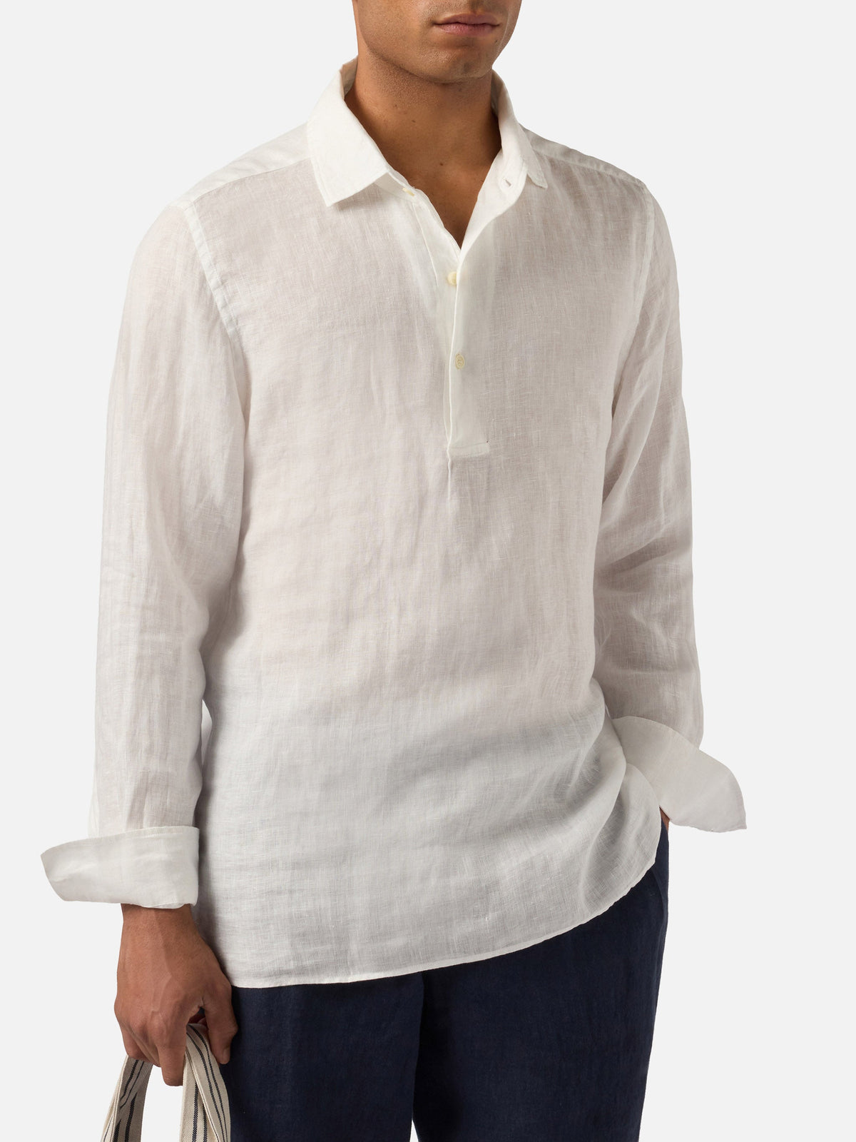 Long-sleeve Raphael linen polo white
