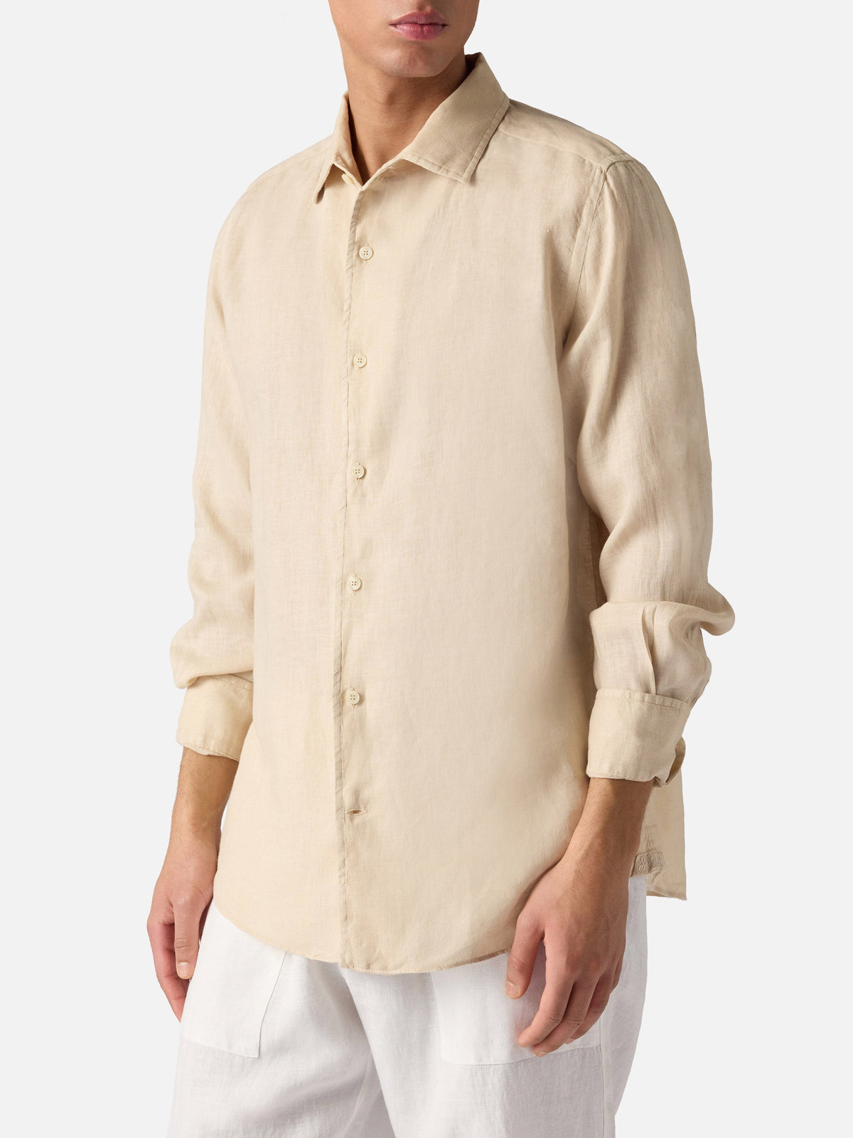 Beige Raphael shirt in linen with mineral garment dyeing