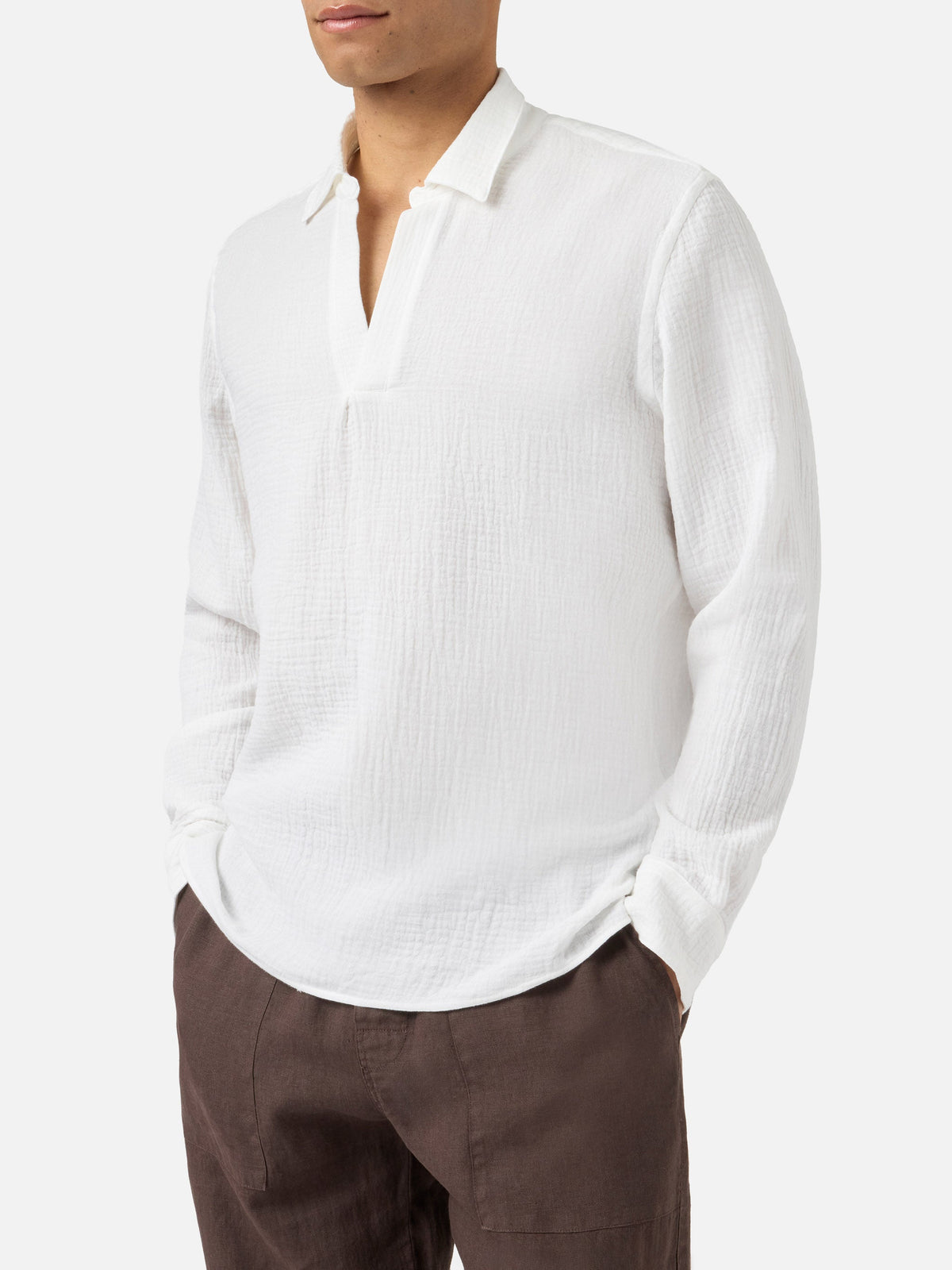 Long-sleeve Ventotene waffle cotton polo white