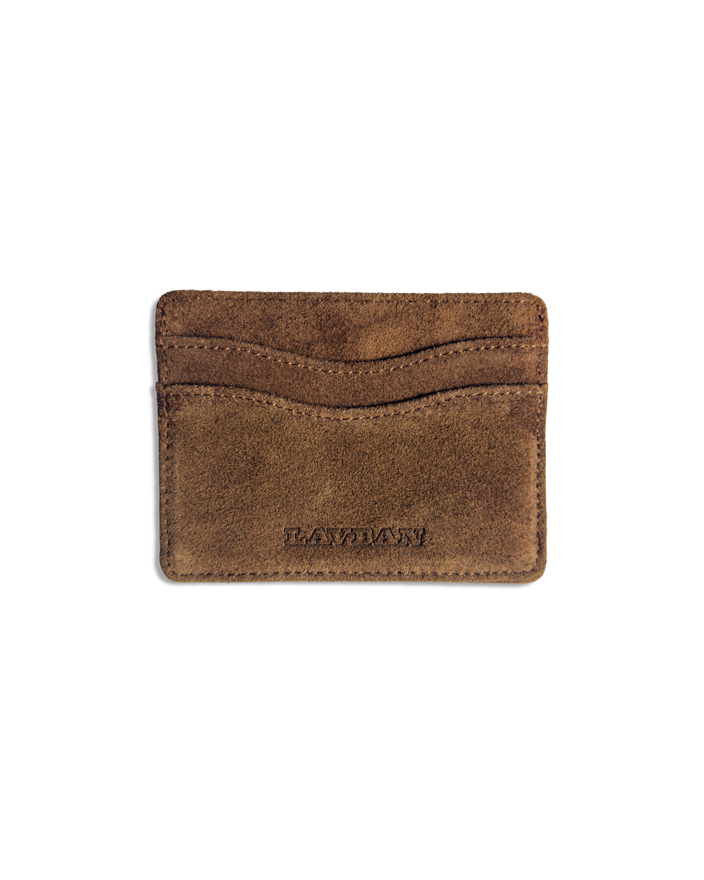 Suede Card Wallet — Full Grain Leather, Embossed Logo