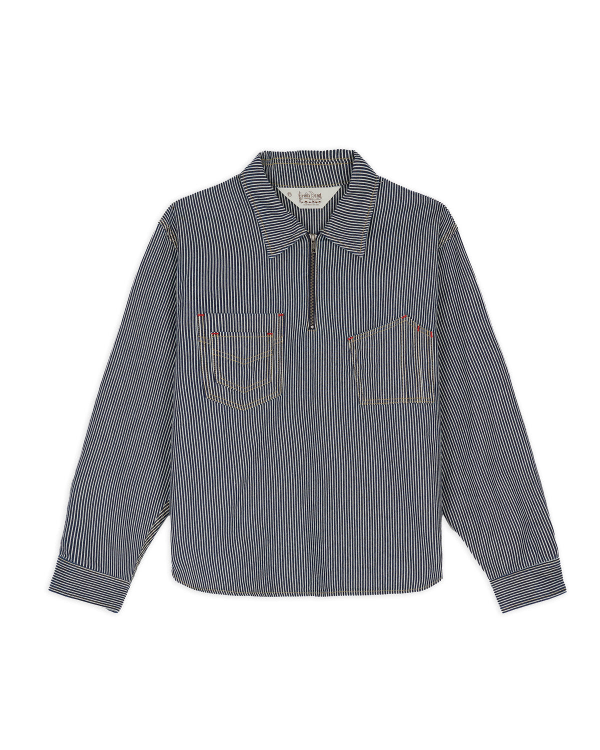 Hickory Stripe Half Zip Work Shirt - Navy