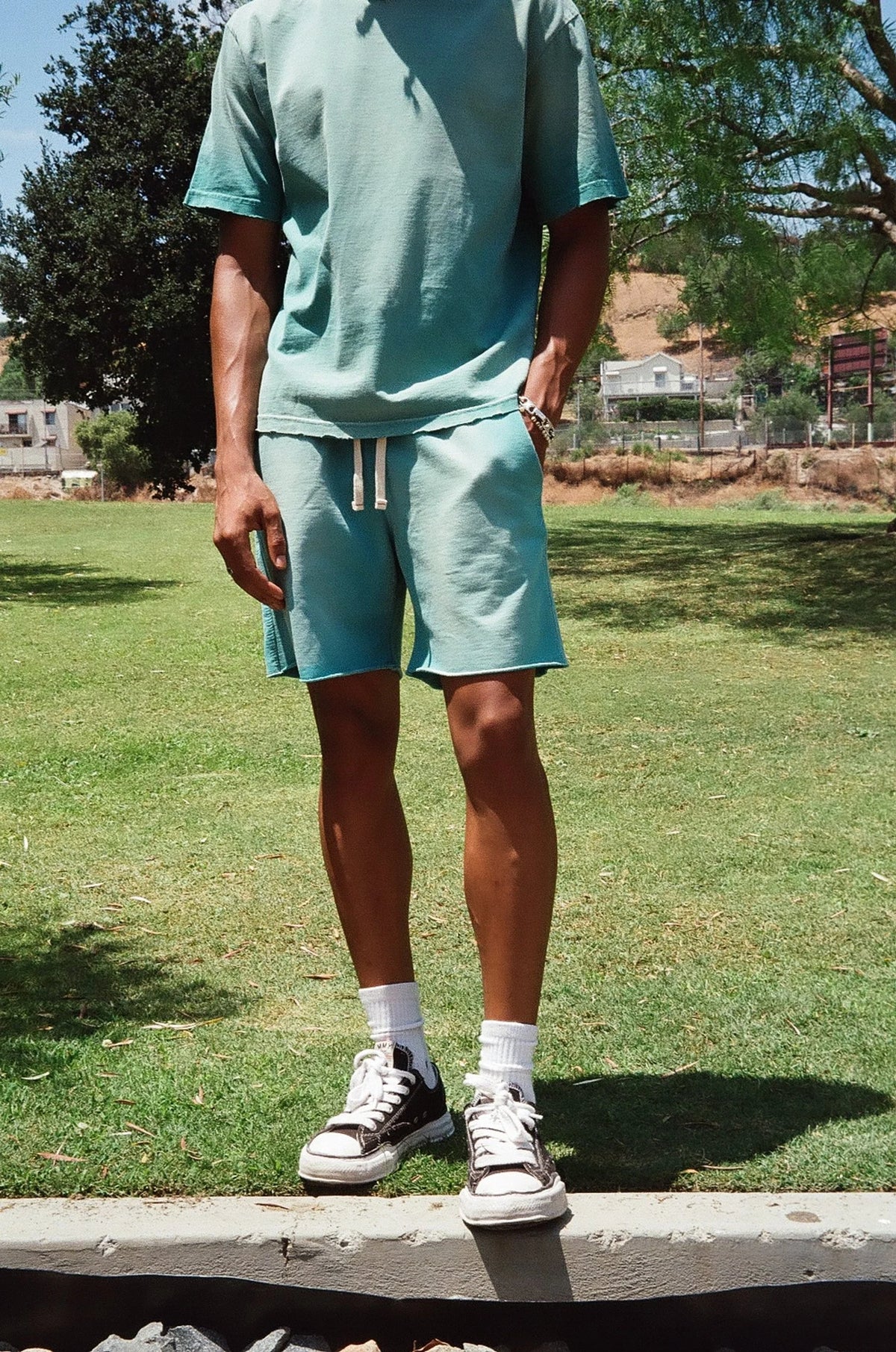 Mooji sweat shorts in aged turquoise