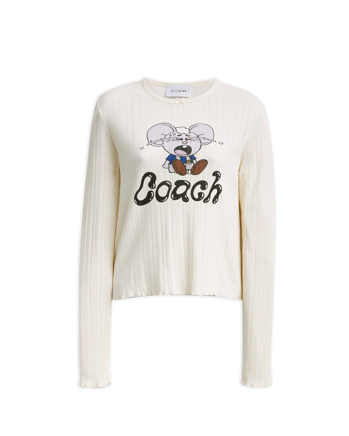 Brain Dead x Coach Long Sleeve Graphic Pointelle Top - Cream