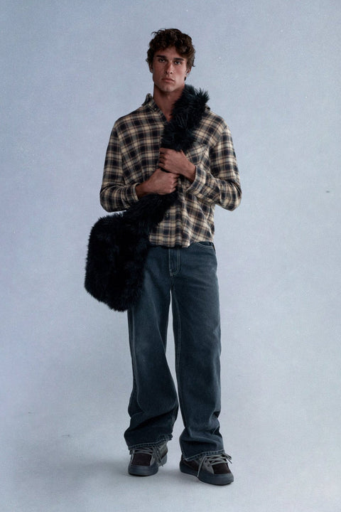black shearling messenger bag