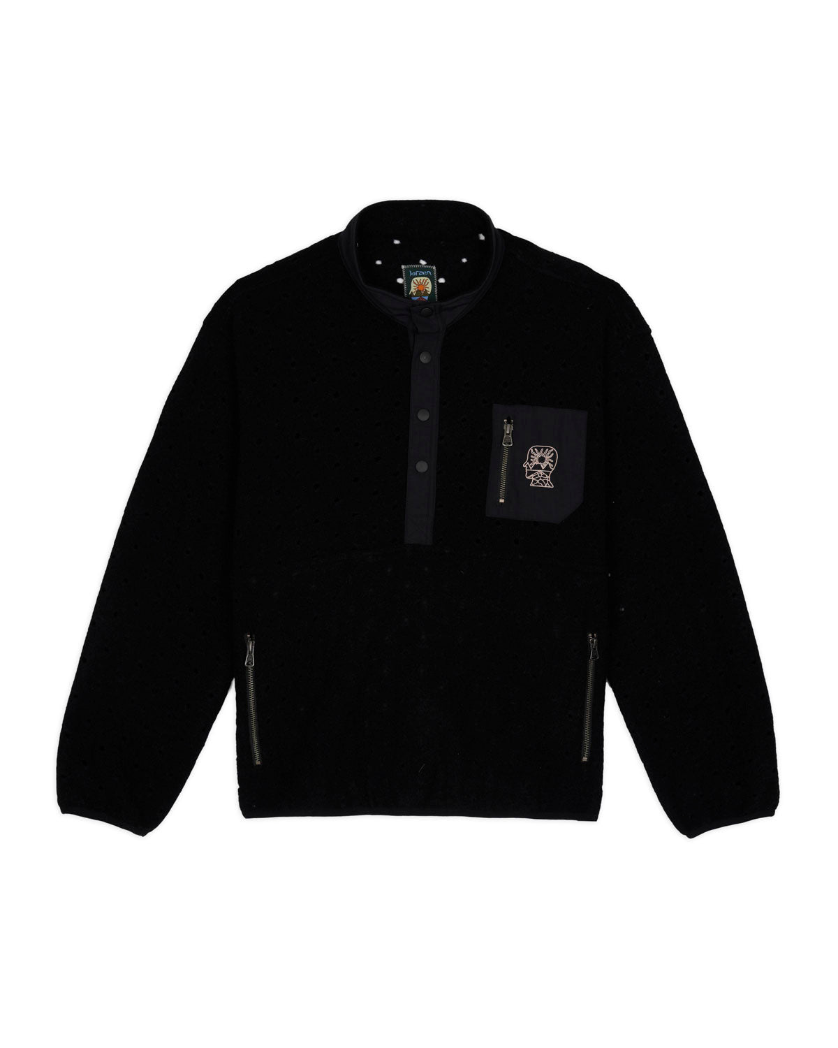 Hole Mock Neck Pullover - Black