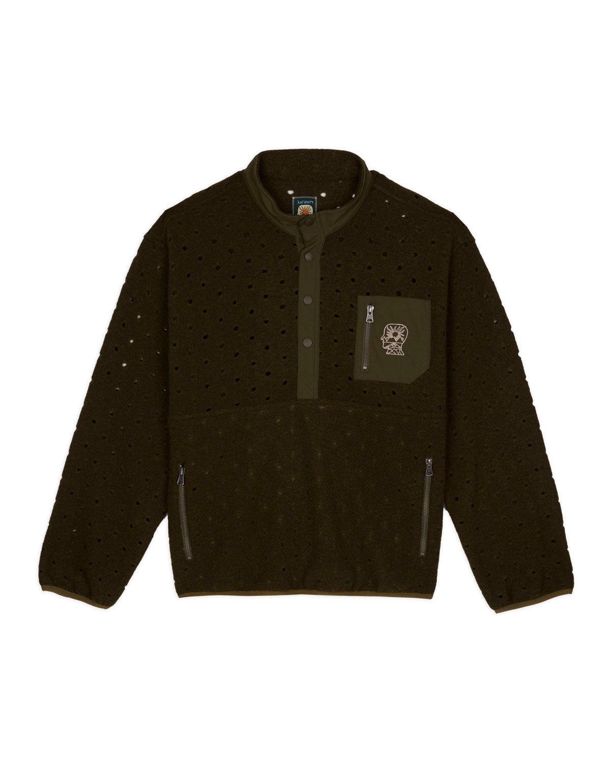 Hole Mock Neck Pullover - Olive