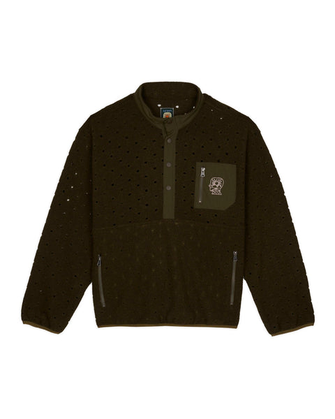 Hole Mock Neck Pullover - Olive