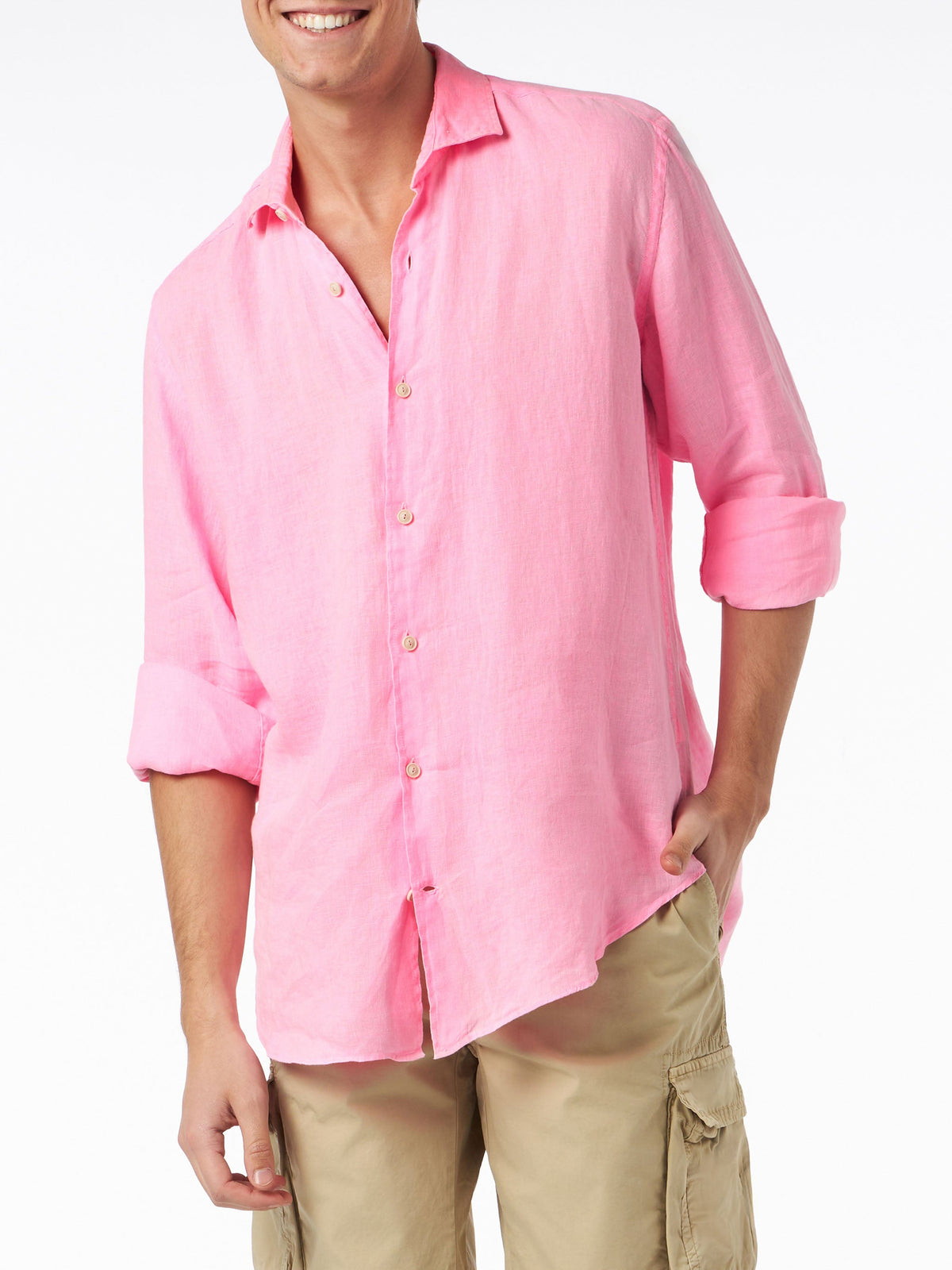 Pamplona fluo pink watercolor linen shirt