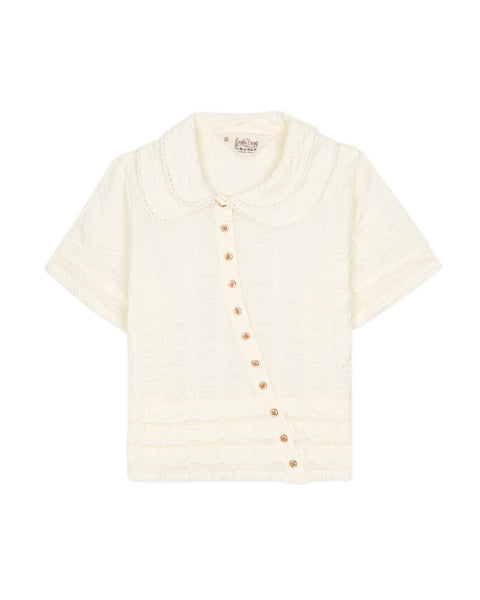 Twisted Seersucker Button Up Shirt - Cream