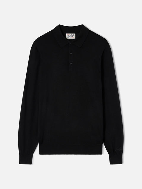 Polo Alfie in black Merino