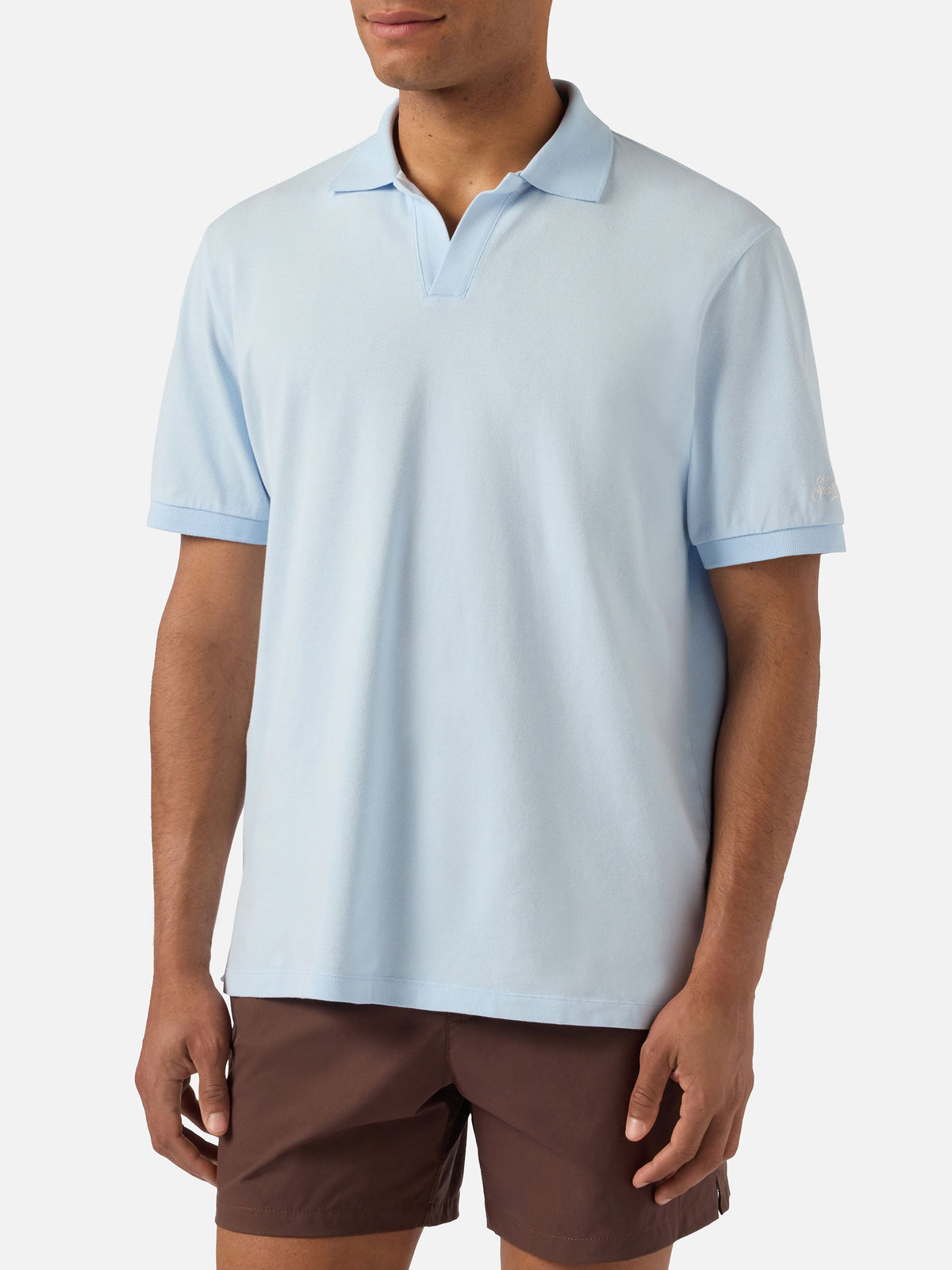 Charles polo in light blue cotton piquet