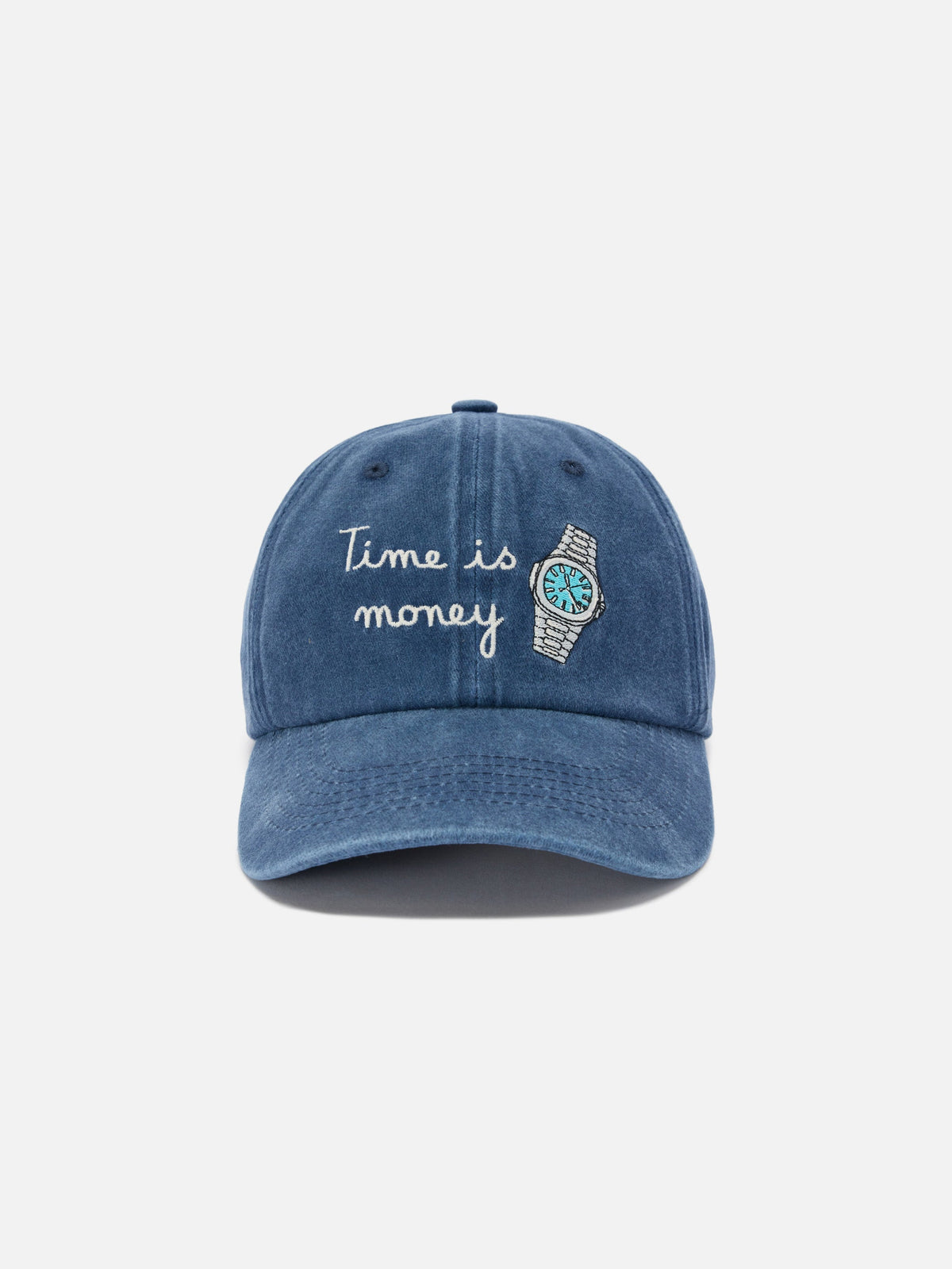 Davis cotton baseball cap in blue with Time is money embroidery