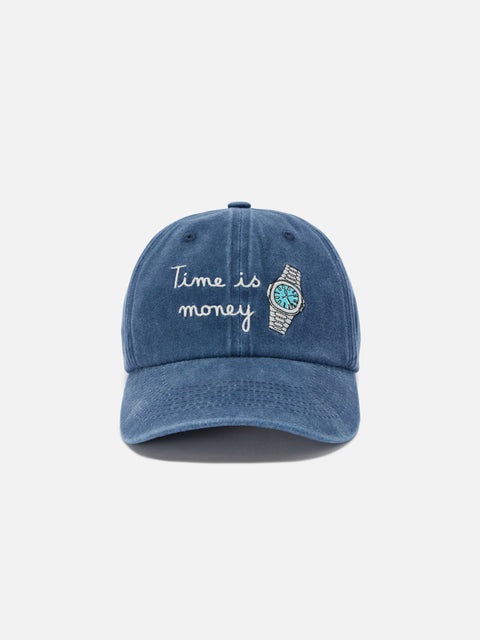 Davis cotton baseball cap in blue with Time is money embroidery