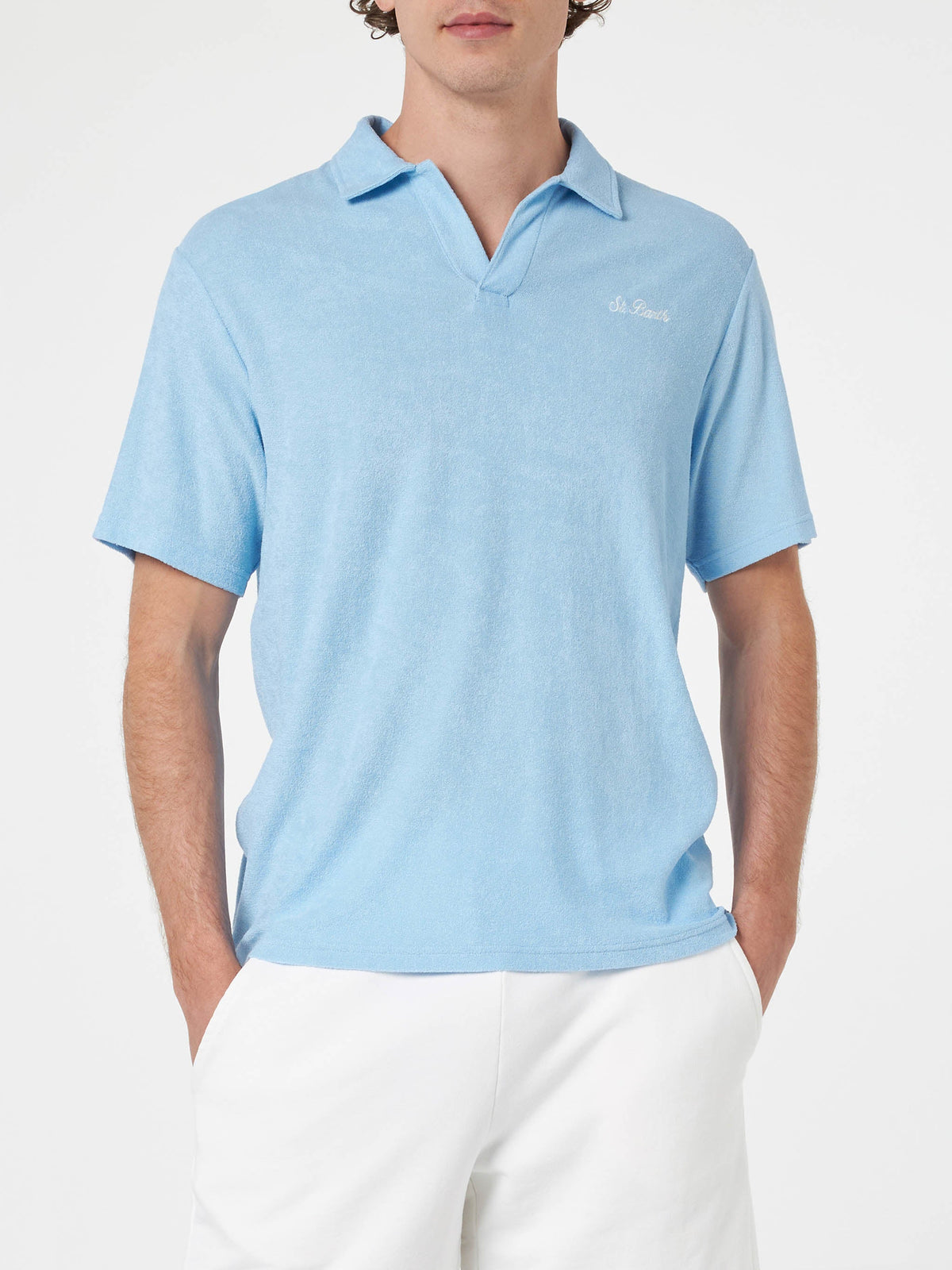 Man light blue terry polo shirt Jeremy