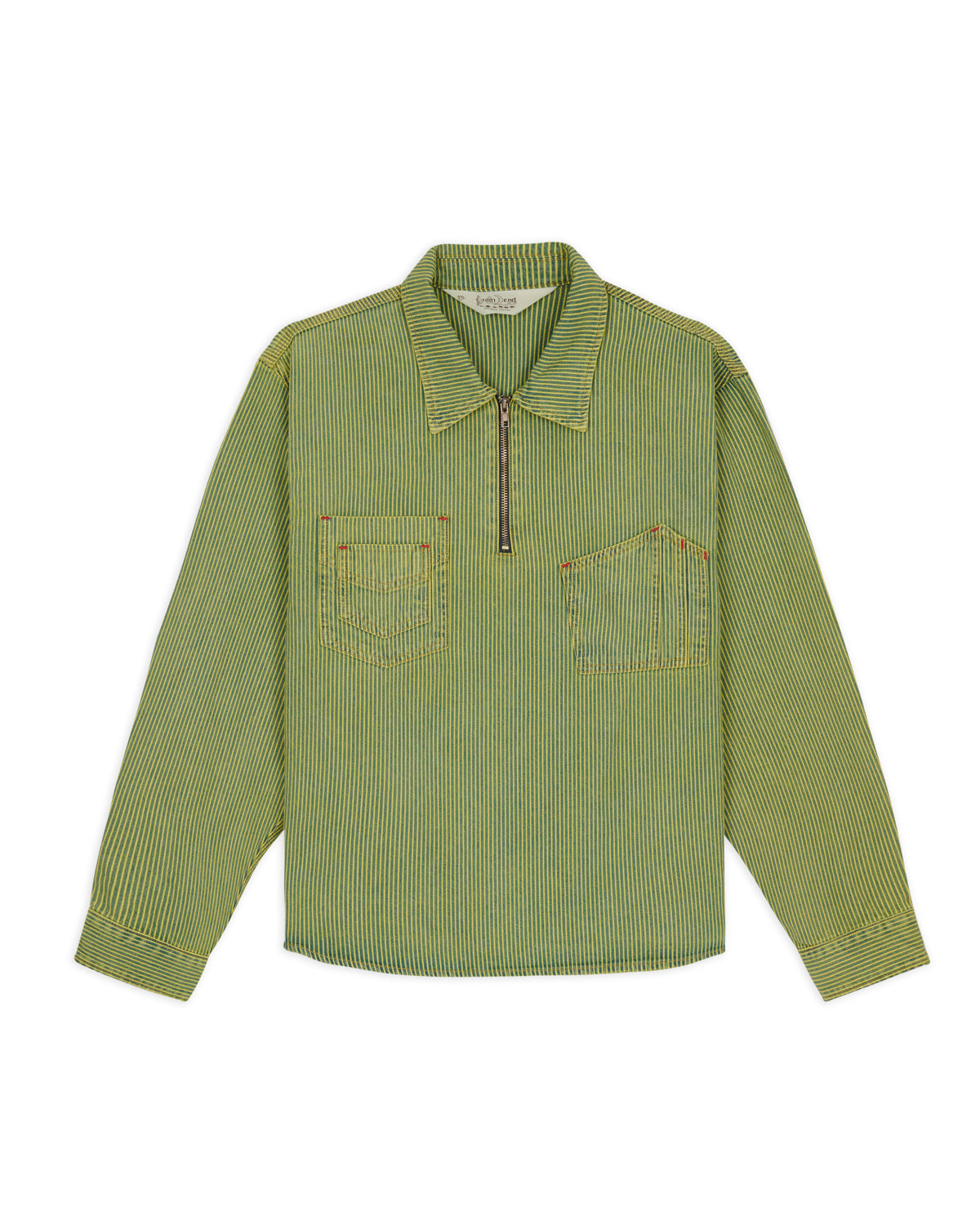 Hickory Stripe Half Zip Work Shirt - Green