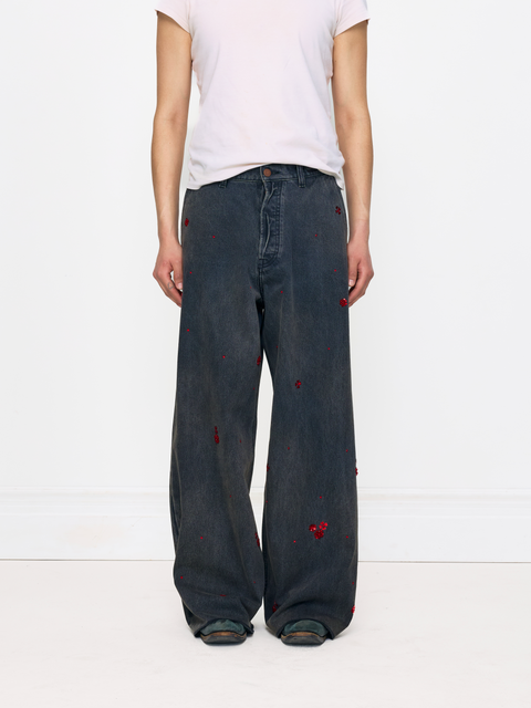 GREY BEADED BAGGY UNISEX JEAN