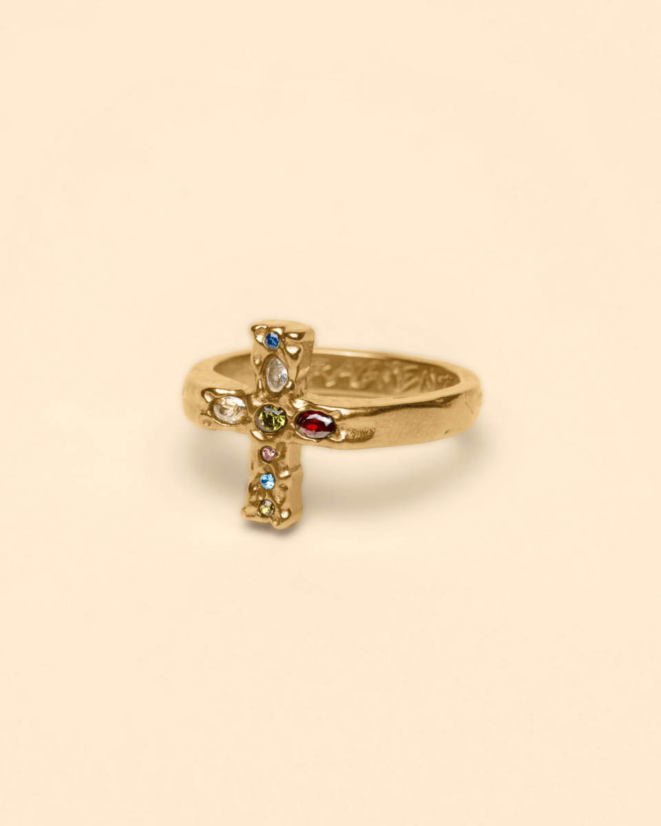 Gem cross ring [gold]