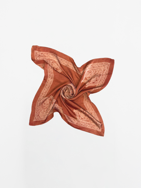 PEACH BLOCK PRINT SILK SCARF